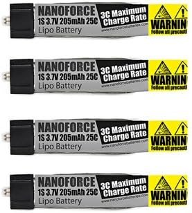 205mAh 25C - Fight Time and Power Battery Upgrade - Fits All: Blade Nano QX, QX FPV, Tiny Whoop,UMX Radian, Blade Inductrix, Champ, Sport Cub S (Pack of 4)
