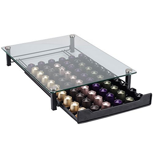 RECAPS Coffee Pod Holder Storage Drawer Compatible with Nespresso Coffee Capsules Kitchen Organizer Black Holds 60 Capsules