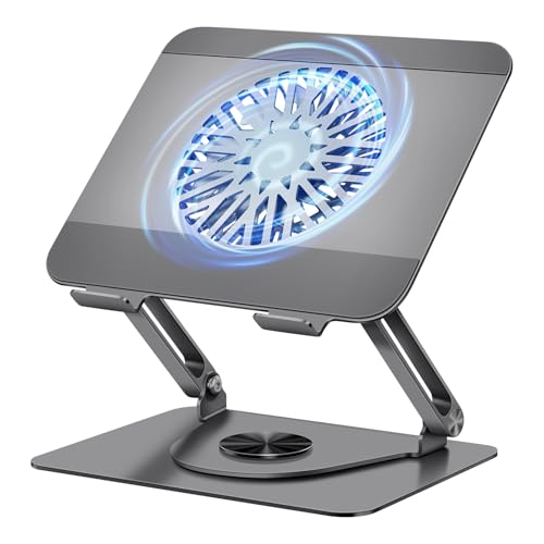 ICARE Laptop Stand with Magnetic Laptop Fan, 360° Rotation, Load Capacity of 10 kg and 18 dB Silence, Stand for Laptops/Tablets up to 16 inches (Grey)