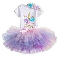 MYRISAM Baby Girls Unicorn Birthday Outfits Romper Bodysuit + Tutu Skirt + Headband Cake Smash Photo Props Set Multicolor