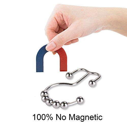TENOVEL Never Rust 304 Stainless Steel Shower Rings, Rustproof Shower Curtain Hooks,Heavy Duty Roller Double Glide Shower Curtain Hooks for Bathroom Shower Liners, Brushed Nickel,Set of 12 Hooks - Thumbnail 3