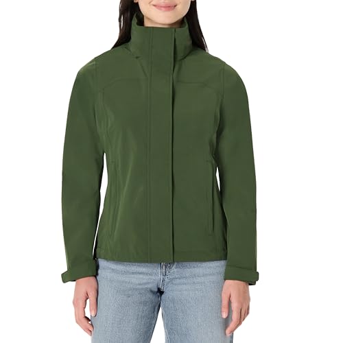 Amazon Essentials Women's Regular-Fit Lightweight Waterproof Long Hooded Rain Jacket, Dark Green, X-Large