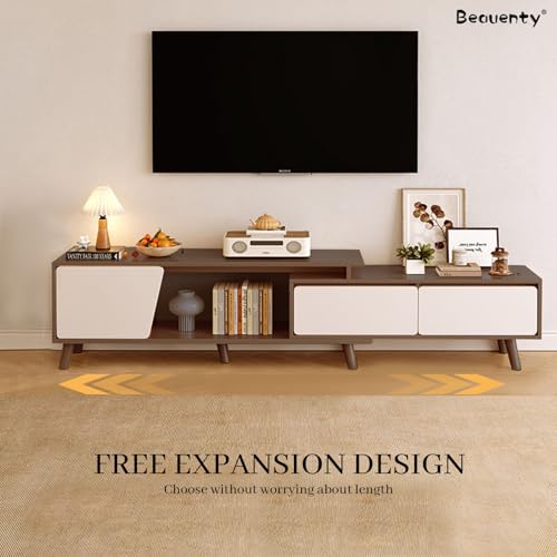Beauenty TV Cabinet for up to 50-70 Inches TV, 2 Drawer TV Entertainment Modern Design, Wooden TVs Console Table, Adjustable TV Rack L 220 x W 30 x H 43 cm (Style 1)