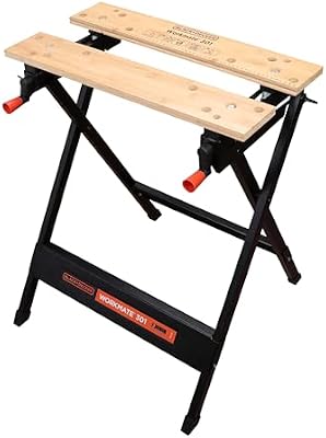 Black+decker wm301 workmate bancada de bambu e aço design compacto, carga máxima 160 kg, preto/cor madeira