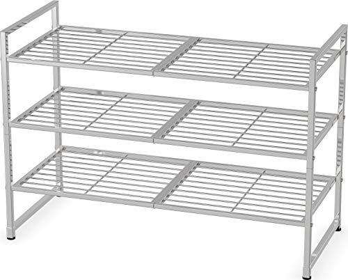 Simple Houseware 3-Tier Stakable Wired Grid Shoe Racks Storage Shelf, Silver