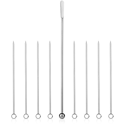 image for Zenlogy 5 inch Stainless Steel Picks (set of 8) and Swizzle Stick - Wi