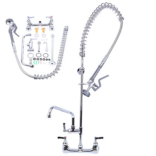 TryE Commercial 8" Center Wall Mount Pre-Rinse Faucet Add-on Swing Spout Pull Down Sprayer (Grey) - Thumbnail 4