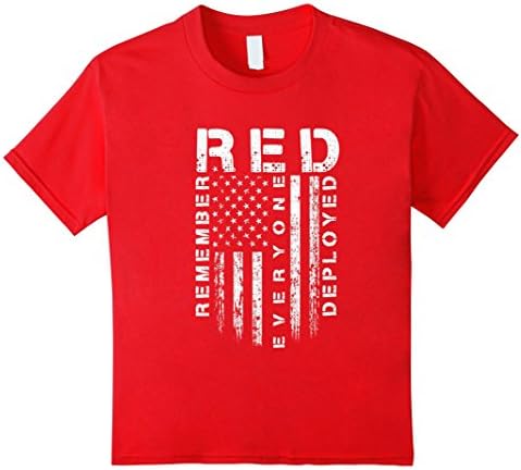 unisex-child Red Remember Everyone Veteran Deployed T-Shirt Military 6 Red
