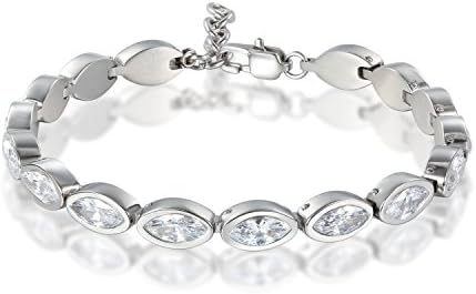 VOCOOL Stainless steel with Swarovski Crystals Charming Jewelry Bracelet for Lady (White)