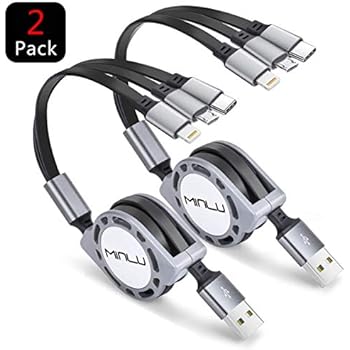 Minlu 2 Pack Multi Retractable 3.0A Fast Charger Cord, Multiple Charging Cable 4Ft/1.2m 3-in-1 USB Charge Cord with Phone/Type C/Micro USB for Phone/Huawei/Samsung Galaxy/Pixel/Sony/LG/HTC (Gray)