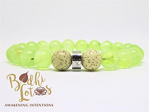 Genuine Prehnite Bracelet Green Bracelet Prehnite Gemstone Mala Bracelet Prehnite Yoga Meditation Bracelet Prehnite Heart Chakra Bracelet and Lotus Seed