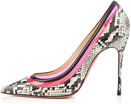 Juoar Women's Shoes Pointed Toe Pumps Big Size Sandals Multicolored High Heel Animal-print Shoes Snakeskin Black US 9