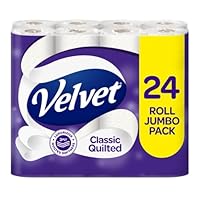 Velvet Classic Quilted Toilet Tissue 24 Rolls - Luxuriously Soft, Strong and Absorbent Toilet Roll - Jumbo Bulk Pack 24 Rolls - 3-ply - White