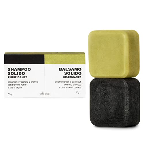Enooso - Shampoo Solido Bio e Balsamo 120 g - 100% Naturale Artigianale Biologico Vegano - Made in Italy