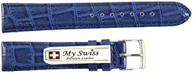 NP Watch Band Leather Watch Band Crocodile Pattern Width 18 mm. Dark Blue Color