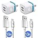 Phone Charger 10ft with Plug (4-in-1), FIMARR Dual USB Wall Charger Adapter Block with 2-Pack Charging Cable 10-Feet Compatible with Phone XS/Max/XR/X 8/7/6 Plus SE/5S/5C (UL Certified)