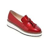 Lucksender Womens Platform Comfort Mid-heel Patent leather Loafer Shoes with Tassel