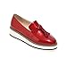 Lucksender Womens Platform Comfort Mid-heel Patent leather Loafer Shoes with Tassel