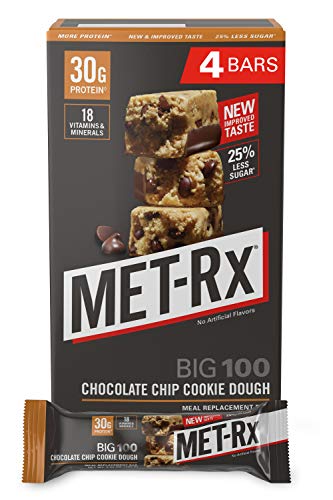 MET-Rx Big 100 Colossal Protein Bars, Chocolate Chip Cookie Dough, 4 Ct