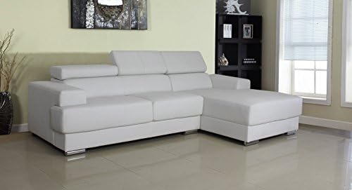 Container Direct Gabriel Collection Modern Bonded Leather Upholstered Sofa Sectional with Right-Facing Chaise Lounge, White