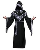JUDE Adult Men's Dark Mystic Sorcerer Robe Halloween Costume with Hooded Cape (Large)