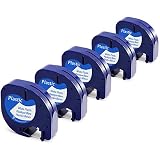 Anycolor Compatible Label Tape Replacement for DYMO LetraTag Refills 91331 (S0721610) Plastic Tape Work with DYMO LetraTag LT-100H LT-100T QX50, Black on White, 1/2 Inch x 13 Feet, 12mm x 4m, 5-Pack