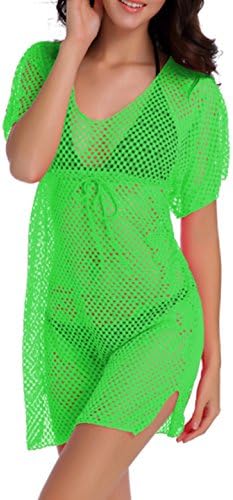 CXINS Women's Sexy Summer Beach Swimwear Crochet Lace Hollow Out Bikini Cover Up Dress Size S Green