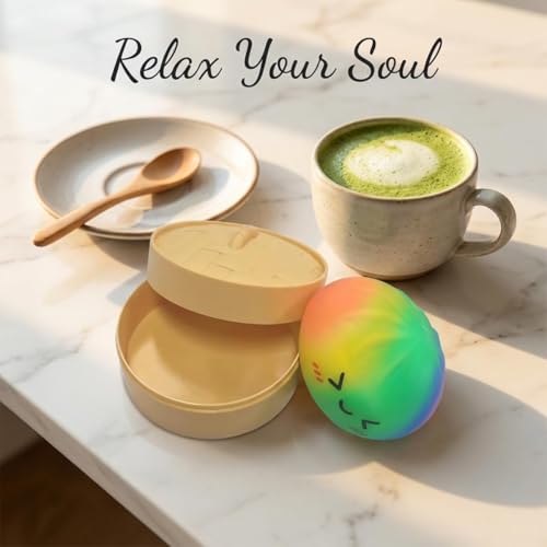 SLEEPHEAD®Rainbow Mystery Dumpling Squishies Stress Balls, Fidget Sensory Toy with Food Steamer, Squeeze Dough Ball for Stress Relief, Stretchy Desk Toys Gift