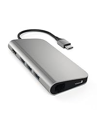 Satechi Adaptador Multipuerto 4 K HDMI (30hz), Type C Pass a través de aluminio, Ethernet, lector de tarjetas SD Micro, y 3 puertos USB 3.0, Gris espacial