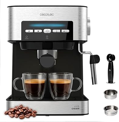 Machine à Café Espresso Power Espresso 20 Matic Elite. 850W, Pression 20 Bars, Réservoir 1,5 Litres, Mousseur Orientable, Commande Numérique, Mode Auto, Acier