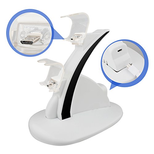 A-SZCXTOP Dual Game Charger Dock Station Stand for PS4 PlayStataion Wireless Controller with LED Light Indicators-White