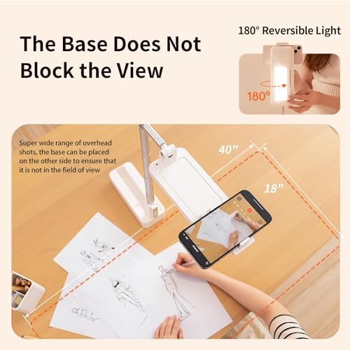 Upgrade Phone Stand for Recording,360° Rotation Overhead Phone Mount with Light,Desktop Tripod with Rechargeable 15 Brightness Canvas Lamp for Facebook, Instagram Live, Snapchat,TikTok/YouTube (V10)