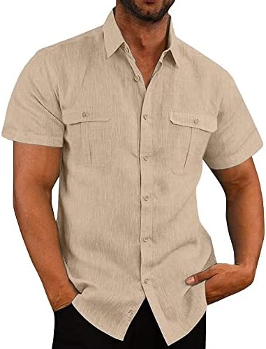 Amazon.com: JZCJY Men's Shirt, Double Pocket Cotton Linen Short