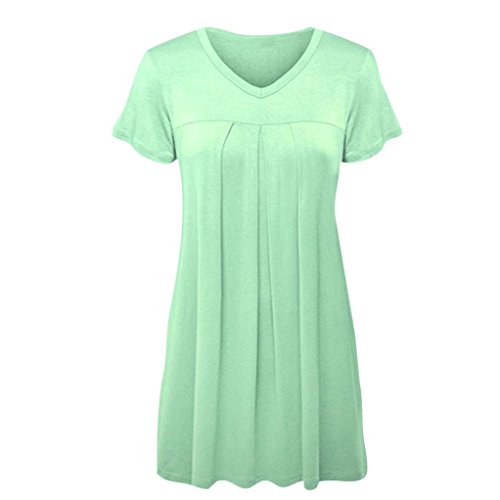 Click Here to See More Images NREALY Women's Casual Plus Size Pleated Short Sleeve V Neck Top Tunic Blouse Shirt(Medium, Green)