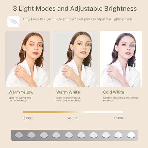 TEENFON Vanity Desk with 6 Drawers, 6 Open Shelves, Makeup Vanity with Mirror and Lights, Dressing Table with 3 Lighting Color Adjustable, Bedroom, White
