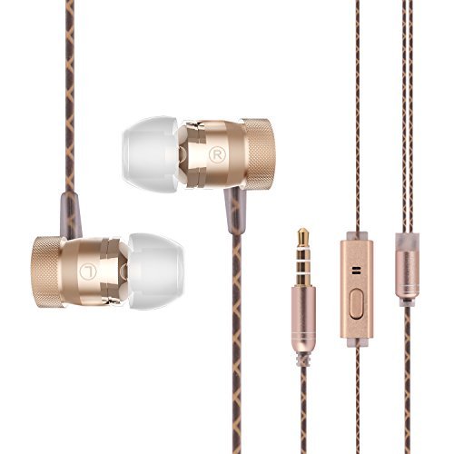 Sonzi in- Ear Headphone Sports Earphone, Stereo Sound Noise Isolating Stereo Bass Earphones with Mic for 3.5mm Interface Devices （Gold）