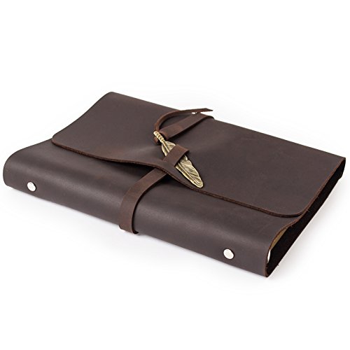 Ancicraft-Soft-Genuine-Leather-Journal-Diary-Notebook-with-Retro-Feather-Charm-6-Ring-Binder-A5-Blank-Craft-Paper-Dark-Brown-A5-Blank-Craft-Paper