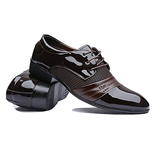 Blivener Men's Pointed Toe Pleather Dress Shoes Casual Oxford Brown US