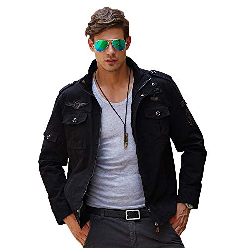 Realdo Mens Military Combat Jacket Clearance, Winner Casual Zipper Tactical Pocket Long Sleeve Cargo Coat(4X-Large,Black) - Thumbnail 3