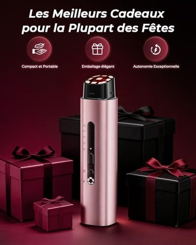 Appareil Visage Radiofréquence Beauté Massage 5-en-1,EMS & Luminothérapie 5 LED,Soins du Visage Professionnels pour le visage et le cou:atténue les rides et ridules,raffermit et lisse la peau(Or Rose)