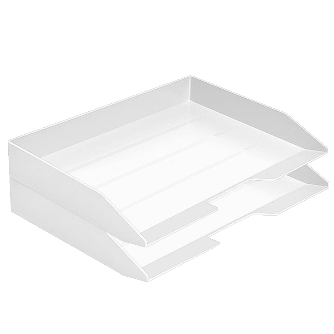 Acrimet 2 Tier Paper Organizer Letter Tray – Plastic Stackable Desk File Organizer, Side Load Paper Sorter for Letter/A4 Office File Folder Holder – White