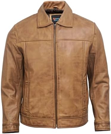 Mens Vintage Brown Distressed Pigskin Leather Casual Jacket