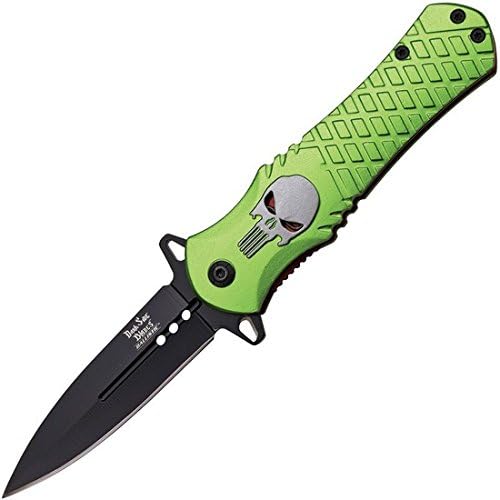 8.5" Dark Side Blades Spring Assisted Punisher Folding Knife - Green