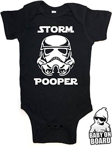 Daft Baby ~ Funny Storm Pooper Onesie Bodysuit & Baby on Board Sticker Black (3-Months)
