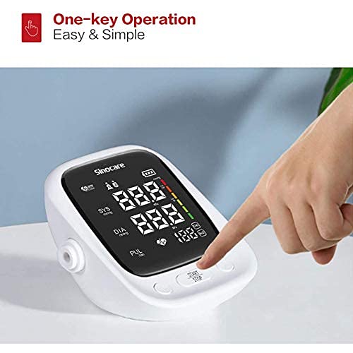 Sinocare Tensiomètre Bras Electronique, Tensiomètre au Bras Automatic Brassard Intelligent, Grand Écran LED, 2×90 Mémoire, Brassard Adjustable 22-42cm