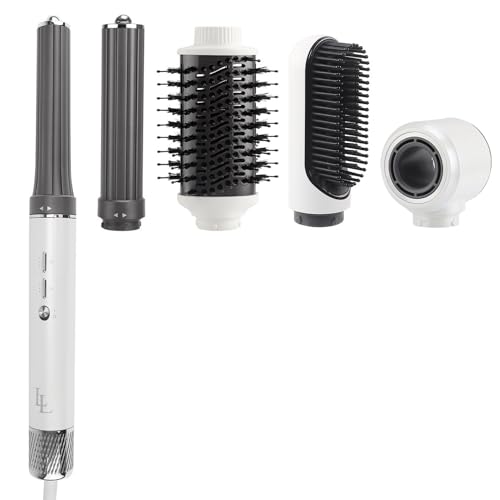 Largolash Warmluftbürste Heißluftbürste 6-in-1 Set, Lockenbürste, Stylingbürsten, 135.000 U/min, ionischer Hochgeschwindigkeits-Haartrockner, 1300W, Weißes Silber