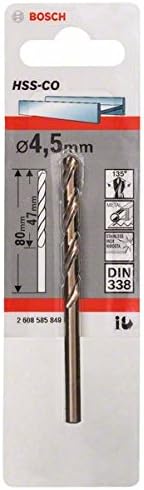 Bosch Professional 2608585849 HSS-Co Metal Drill Bit (stainless steel, 4.5 x 47 x 80 mm, accessory drill driver) , Gold