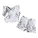 Mlide Fashion Bikini Suit Solid Color Swimwear Short Sleeve Swimming Set High Waisted Ruched Shorts Beach Swimsuit Whitethumb 3