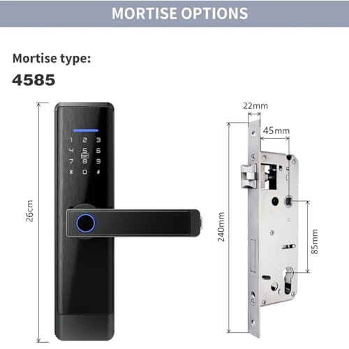 Razuvious Smart Lock,Fingerprint Door Lock with 4585 Mortise.Keyless Entry Bluetooth Lock,Free APP,IC Card,Anti-peep Code,TT Lock App Control,for Home,Office,Apartment (R1)