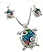 DianaL Boutique Colorful Enameled Sea Turtle Pendant Necklace and Earrings Set on Black Cord with Free 18